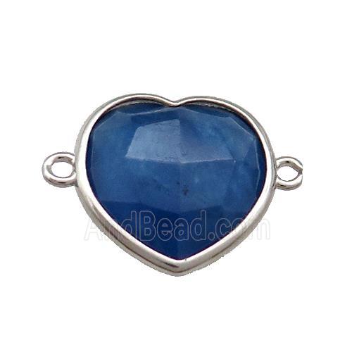 Blue Jade Heart Connector Dye Platinum Plated