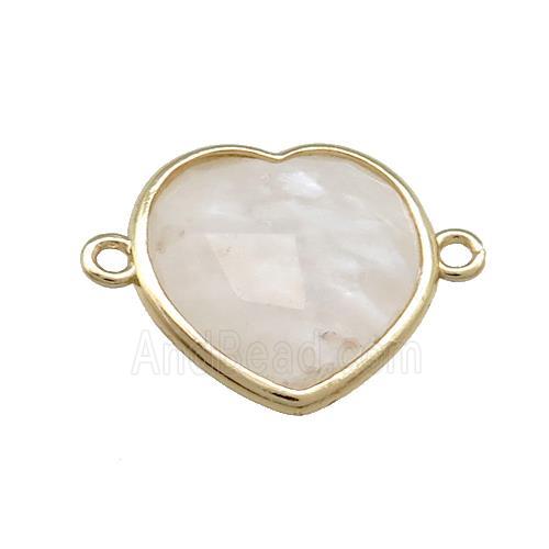 White Moonstone Heart Connector Gold Plated
