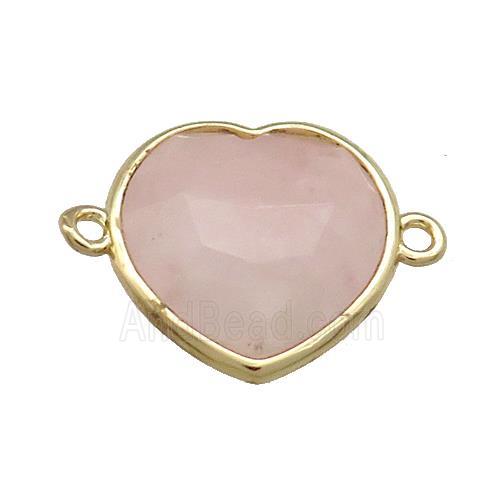 Pink Rose Quartz Heart Connector Gold Plated