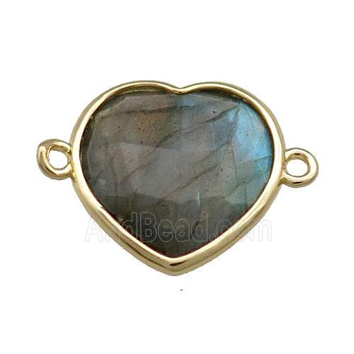 Natural Labradorite Heart Connector Gold Plated
