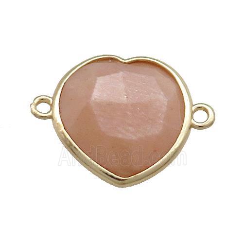 Peach Moonstone Heart Connector Gold Plated