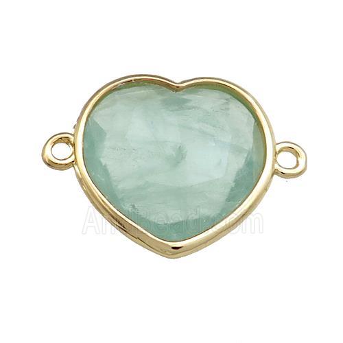 Green Fluorite Heart Connector Gold Plated