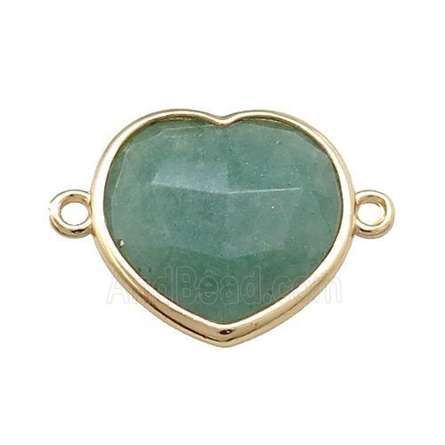 Green Strawberry Quartz Heart Connector Gold Plated
