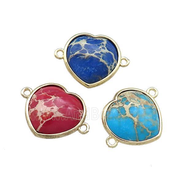Imperial Jasper Heart Connector Gold Plated Mixed Color