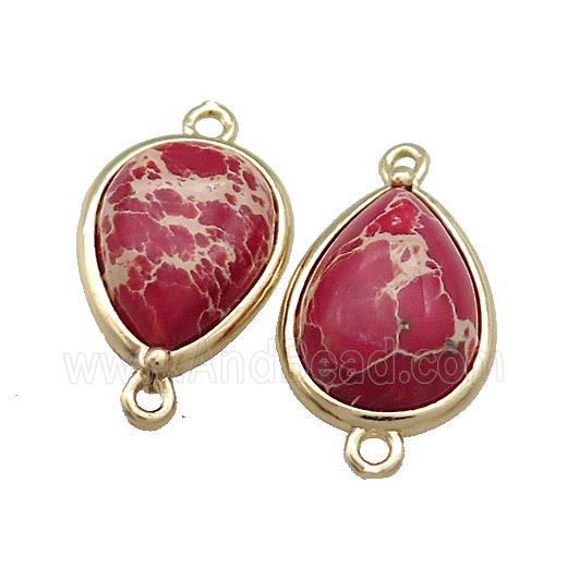 Red Imperial Jasper Teardrop Connector Gold Plated
