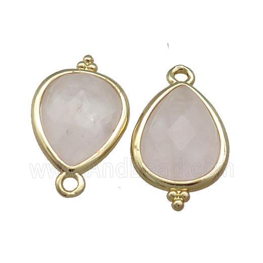 Pink Rose Quartz Teardrop Pendant Gold Plated