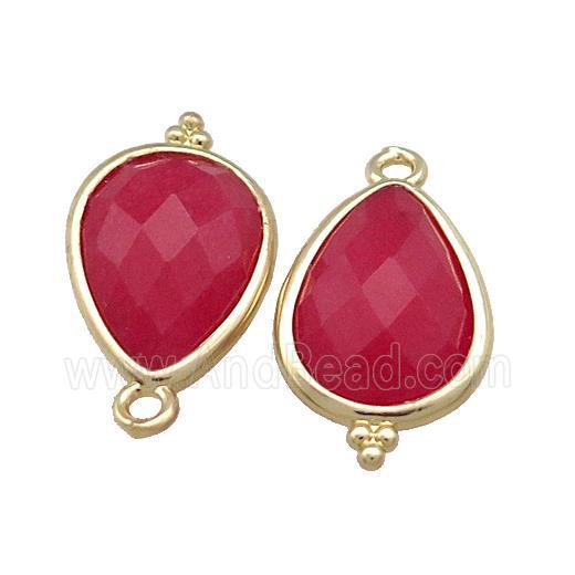 Red Jade Teardrop Pendant Dye Gold Plated