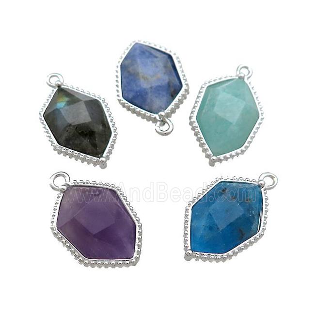 Natural Gemstone Prism Pendant Platinum Plated Polygon Mixed