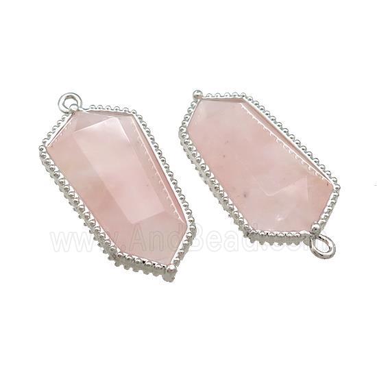 Pink Rose Quartz Prism Pendant Platinum Plated