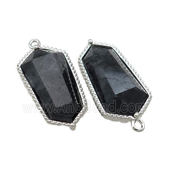 Black Rutilated Quartz Prism Pendant Platinum Plated