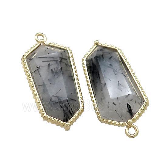 Black Rutilated Quartz Prism Pendant Gold Plated