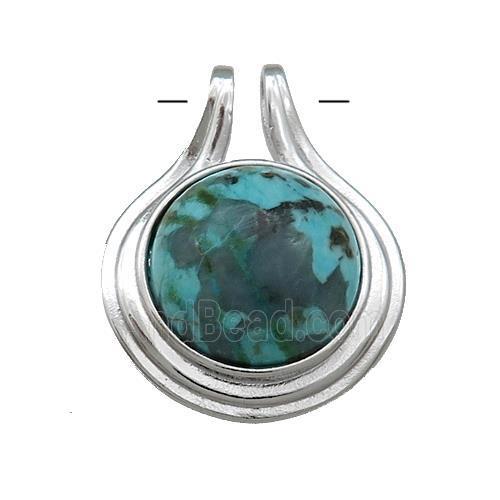 African Turquoise Pendant Half Round Circle Platinum Plated