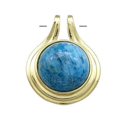 Blue Apatite Pendant Half Round Circle Gold Plated