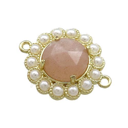 Copper Circle Connector Pave Peach Sunstone Pearlized Resin Gold Plated