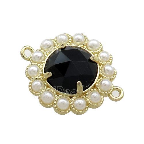 Copper Circle Connector Pave Black Onyx Pearlized Resin Gold Plated