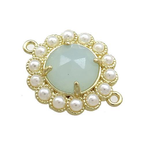 Copper Circle Connector Pave Amazonite Pearlized Resin Gold Plated