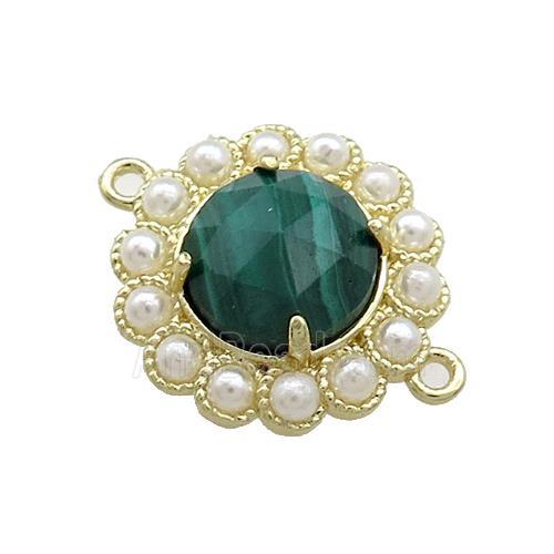 Copper Circle Connector Pave Green Malachite Pearlized Resin Gold Plated