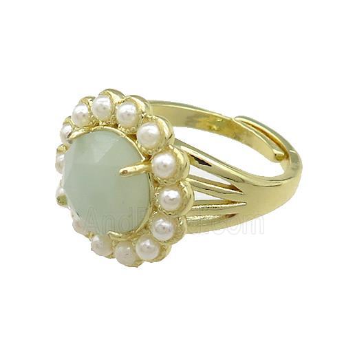 Copper Circle Rings Pave Amazonite Pearlized Resin Adjustable Gold Plated