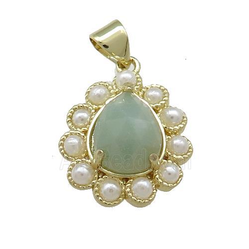 Copper Teardrop Pendant Pave Amazonite Pearlized Resin Gold Plated