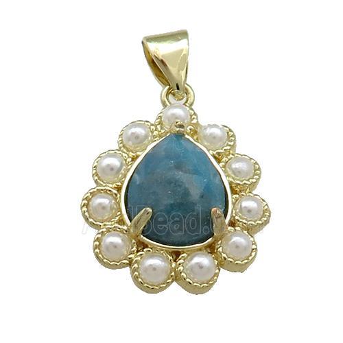 Copper Teardrop Pendant Pave Apatite Pearlized Resin Gold Plated