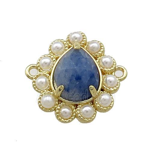 Copper Teardrop Connector Pave Blue Aventurine Pearlized Resin Gold Plated