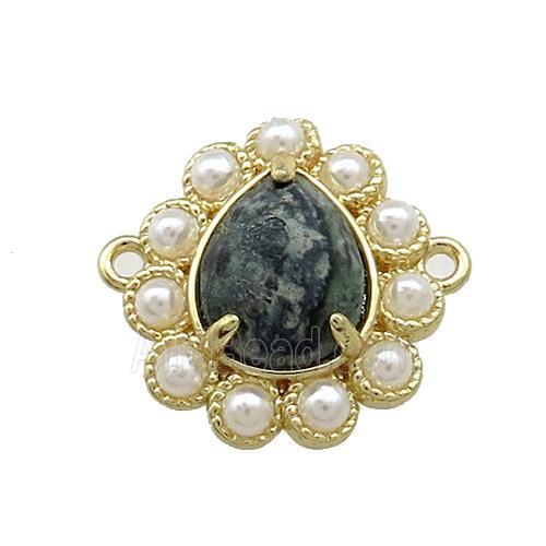 Copper Teardrop Connector Pave Kambaba Jasper Pearlized Resin Gold Plated