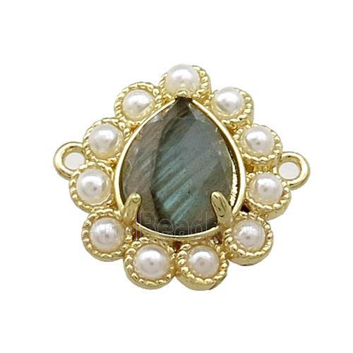 Copper Teardrop Connector Pave Labradorite Pearlized Resin Gold Plated