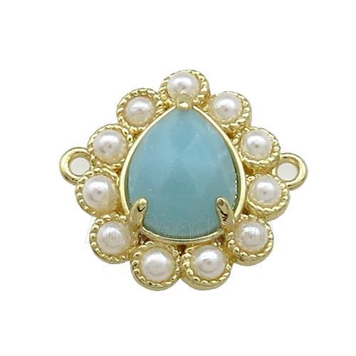 Copper Teardrop Connector Pave Blue Amazonite Pearlized Resin Gold Plated