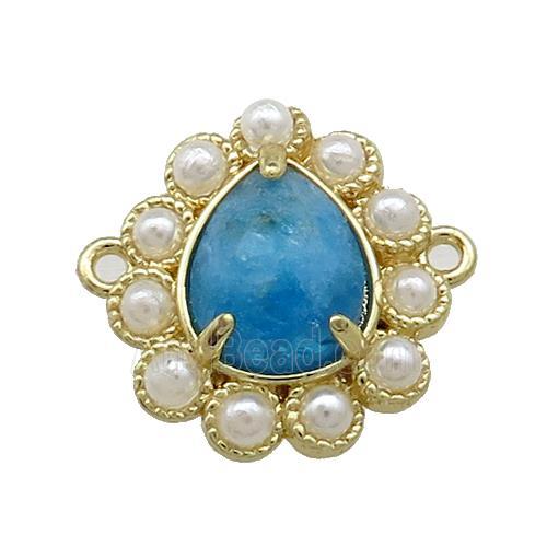Copper Teardrop Connector Pave Blue Apatite Pearlized Resin Gold Plated