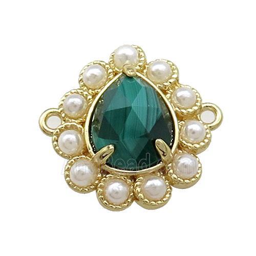 Copper Teardrop Connector Pave Malachite Pearlized Resin Gold Plated