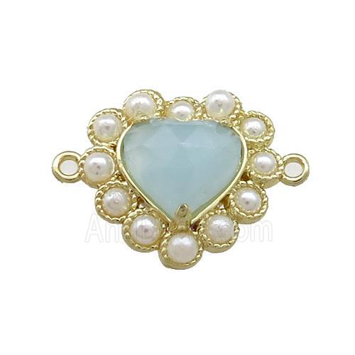 Copper Heart Connector Pave Amazonite Pearlized Resin Gold Plated