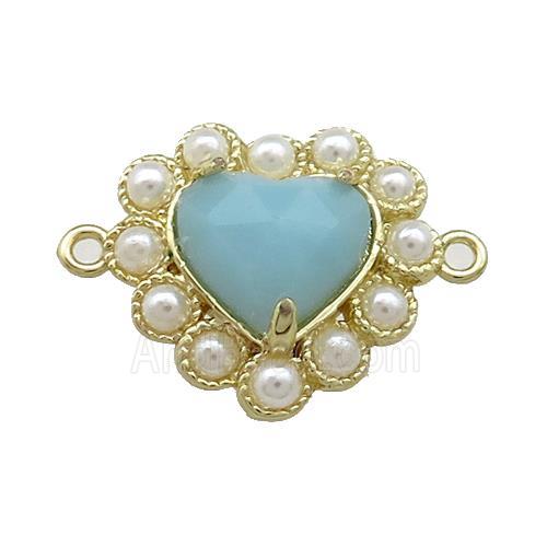 Copper Heart Connector Pave Blue Amazonite Pearlized Resin Gold Plated