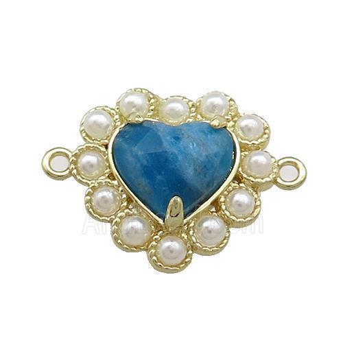 Copper Heart Connector Pave Blue Apatite Pearlized Resin Gold Plated