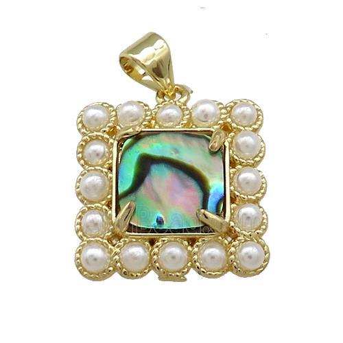 Copper Square Pendant Pave Abalone Shell Pearlized Resin Gold Plated