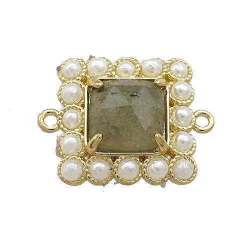Copper Square Connector Pave Labradorite Pearlized Resin Gold Plated