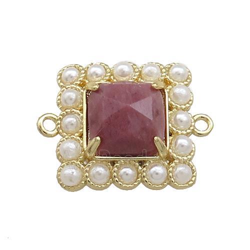 Copper Square Connector Pave Pink Wood Lace Jasper Pearlized Resin Gold Plated