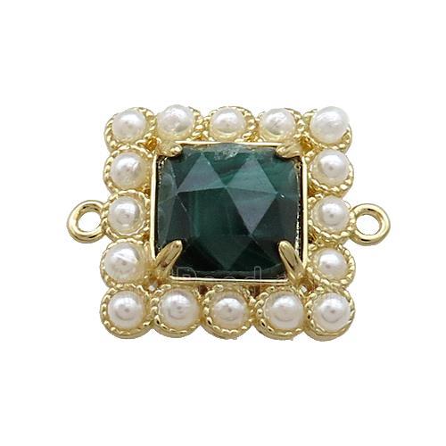 Copper Square Connector Pave Malachite Pearlized Resin Gold Plated