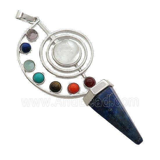 Alloy Chakra Pendant Pave Gemstone Lapis Lazuli Platinum Plated
