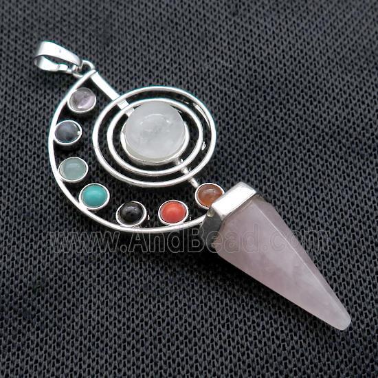 Alloy Chakra Pendant Pave Gemstone Rose Quartz Platinum Plated