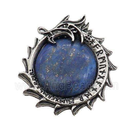 Alloy Dragon Charms Pendant Pave Lapis Lazuli Antique Silver