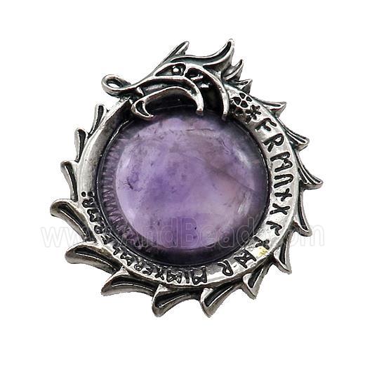 Alloy Dragon Charms Pendant Pave Purple Amethyst Antique Silver