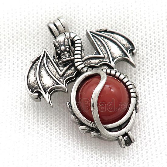 Alloy Dragon Charms Pendant Pave Red Agate Antique Silver