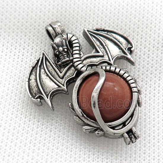 Alloy Dragon Charms Pendant Pave Golden Sandstone Antique Silver