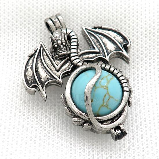 Alloy Dragon Charms Pendant Blue Synthetic Turquoise Quartz Antique Silver
