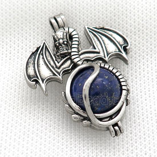 Alloy Dragon Charms Pendant Pave Blue Lapis Lazuli Antique Silver