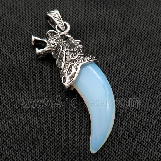Alloy Wolf Pendant Pave White Opalite Antique Silver