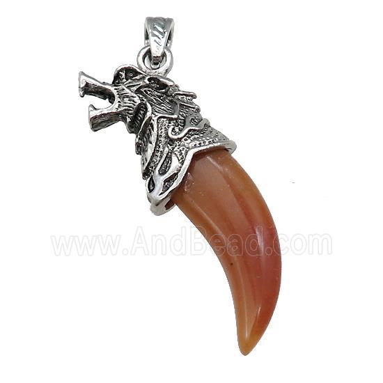 Alloy Wolf Pendant Pave Red Agate Antique Silver