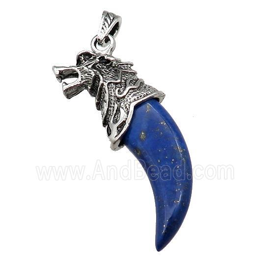 Alloy Wolf Pendant Pave Blue Lapis Lazuli Antique Silver