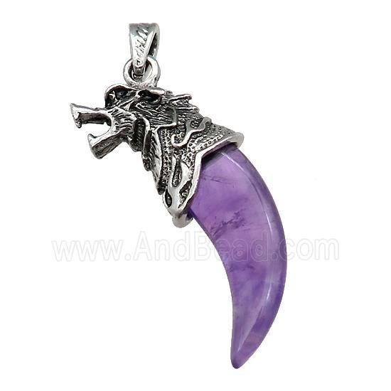 Alloy Wolf Pendant Pave Purple Amethyst Antique Silver