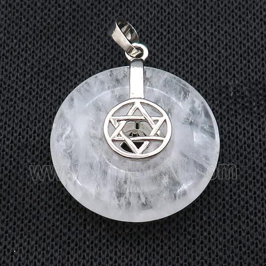 Natural Clear Quartz Donut Pendant With Alloy David Star